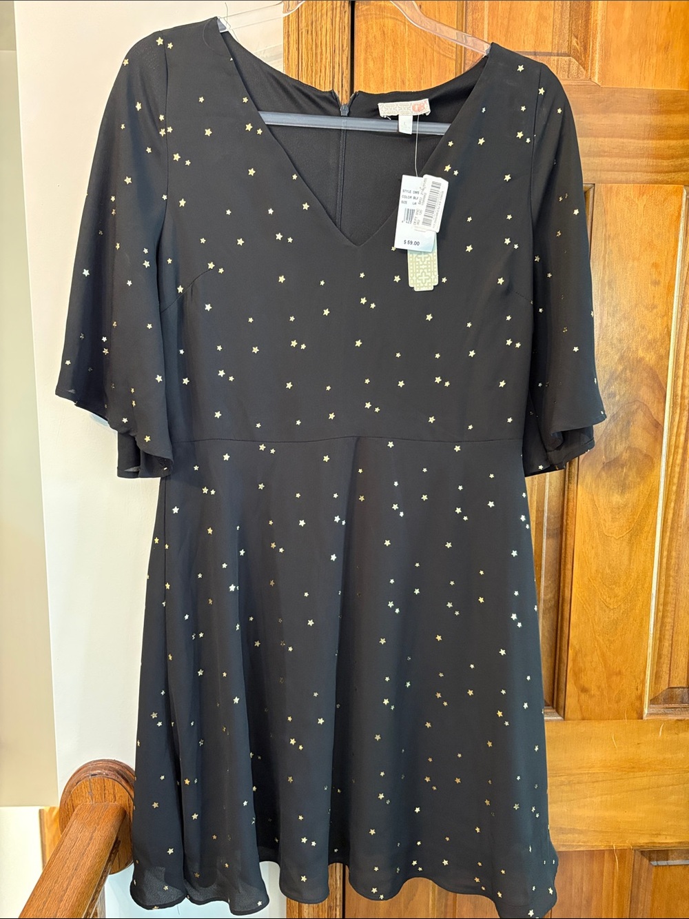 GB Black Mini Dress with Gold Star Print